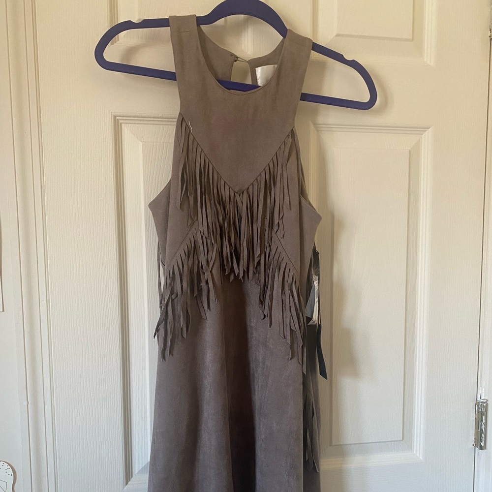 Brown fringe suede dress